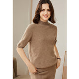 Womens Cashmere Mock Neck Sweater Half - Sleeve Superfine Sweater