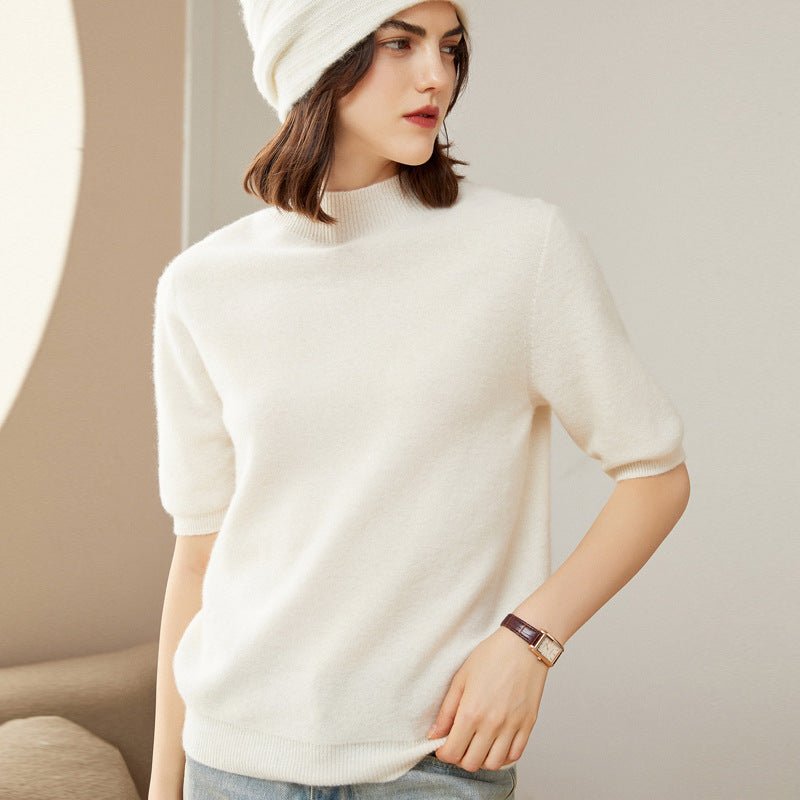 Womens Cashmere Mock Neck Sweater Half - Sleeve Superfine Sweater