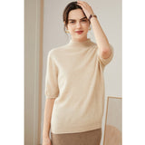 Womens Cashmere Mock Neck Sweater Half - Sleeve Superfine Sweater