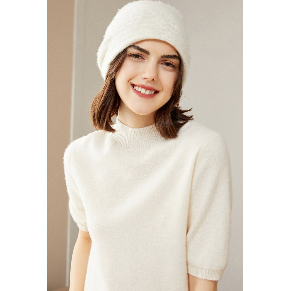 Womens Cashmere Mock Neck Sweater Half - Sleeve Superfine Sweater