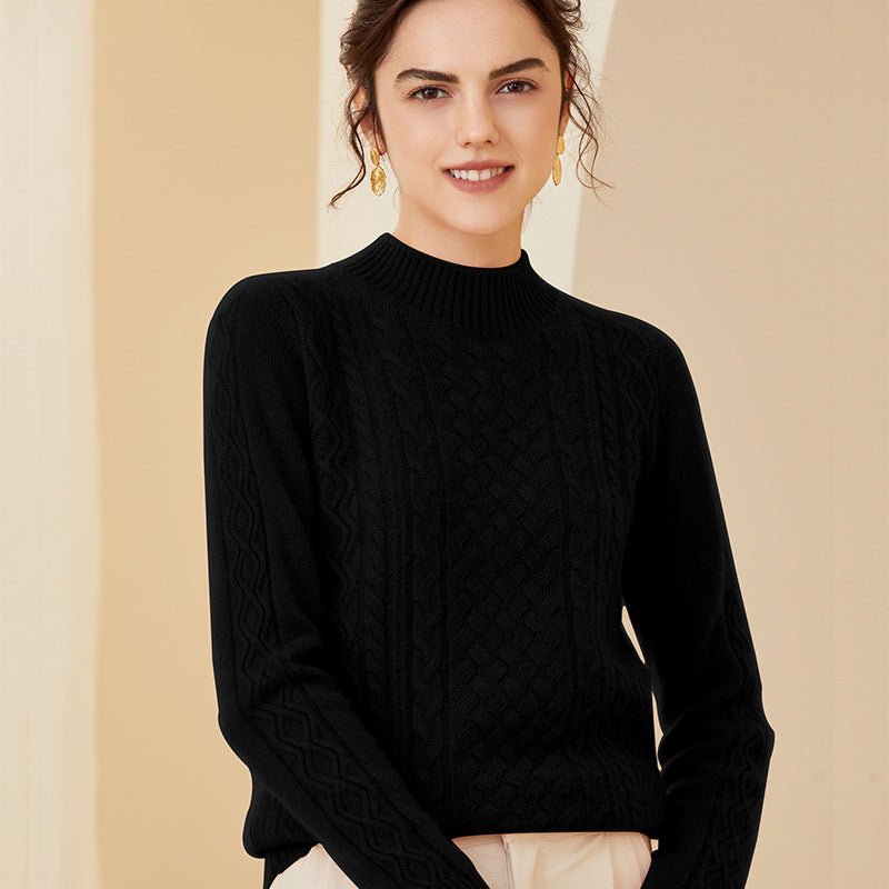 Women's Half Turtleneck Cashmere Cable-Knit Sweater - slipintosoft