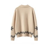 Womens Jacquard Pure Cashmere Cardigan Zip-Up Cardigan Sweater Beige XS