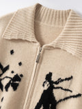 Womens Jacquard Pure Cashmere Cardigan Zip-Up Cardigan Sweater Beige XS