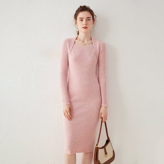 Women's Knitted Cashmere Dresses Slim Fit Solid Cashmere Sweater Dress - slipintosoft