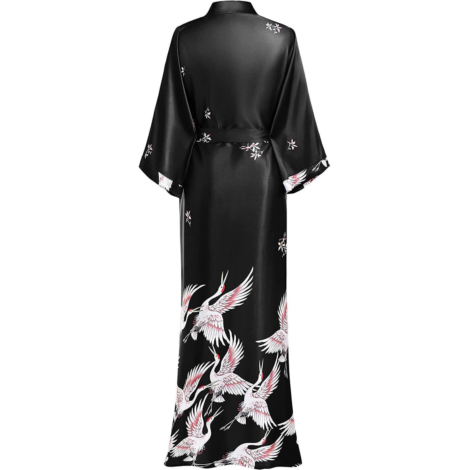 100% Silk Long Kimono Robe with Belt Women's Nighties Crane  Prints -  slipintosoft