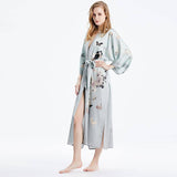 Womens Floral Silk Kimono Robes Butterfly Print Silk Robe