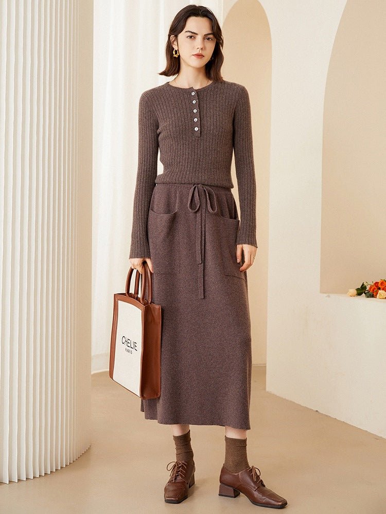 Womens Long Pure Cashmere Dress Warm Cashmere Skirt with Pockets Women Cashmere Dress