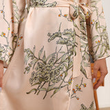 Womens Long Silk Robes Flower Print 100% Silk Bathrobe