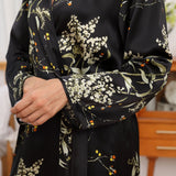 Womens Long Silk Robes Flower Print 100% Mulberry Silk Bathrobe Silk Robes