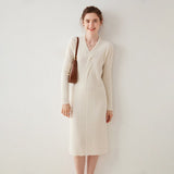 Women's Long Sleeve Cashmere Dress Cable-Knitted Midi Dresses - slipintosoft