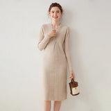 Womens Cashmere Ribbed Knit Midi Dress Long Sleeve V Neck Wrap Dress