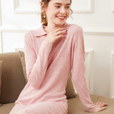 Women's Long Sleeves Cashmere Dresses Polo Neck Slim Fit Cashmere Dress - slipintosoft