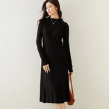 Womens Mock Neck Cashmere Dress Tea Length Slim Fit Cashmere Knit Dresses Women Cashmere Dress