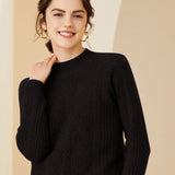 Women's Mock Neck Cashmere Sweater Cable-Knit Tops - slipintosoft