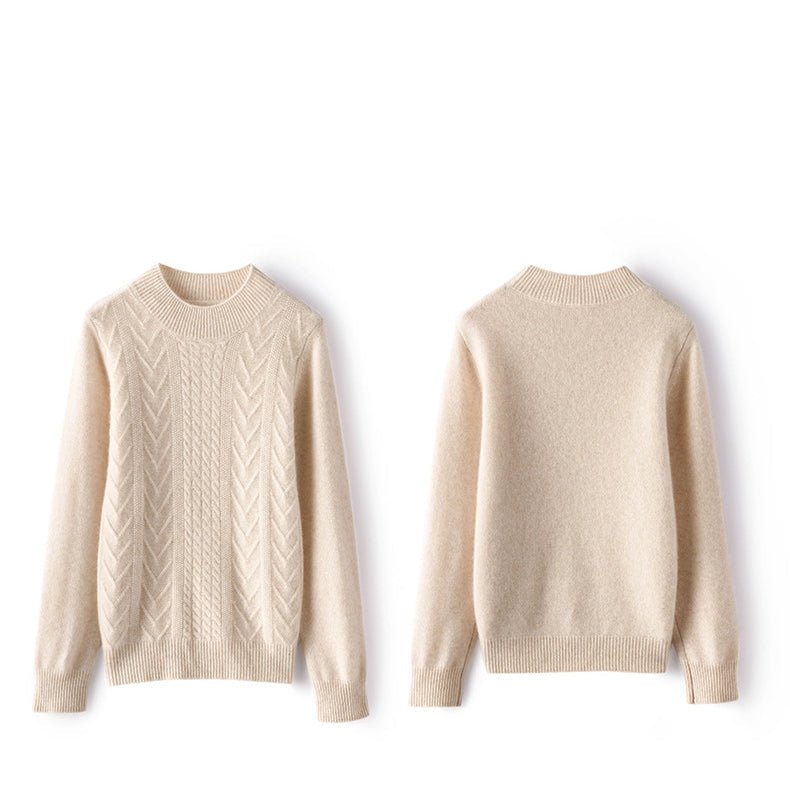 Womens Cashmere Cable Knit Sweater Crew Neck Long Sleeves Sweater