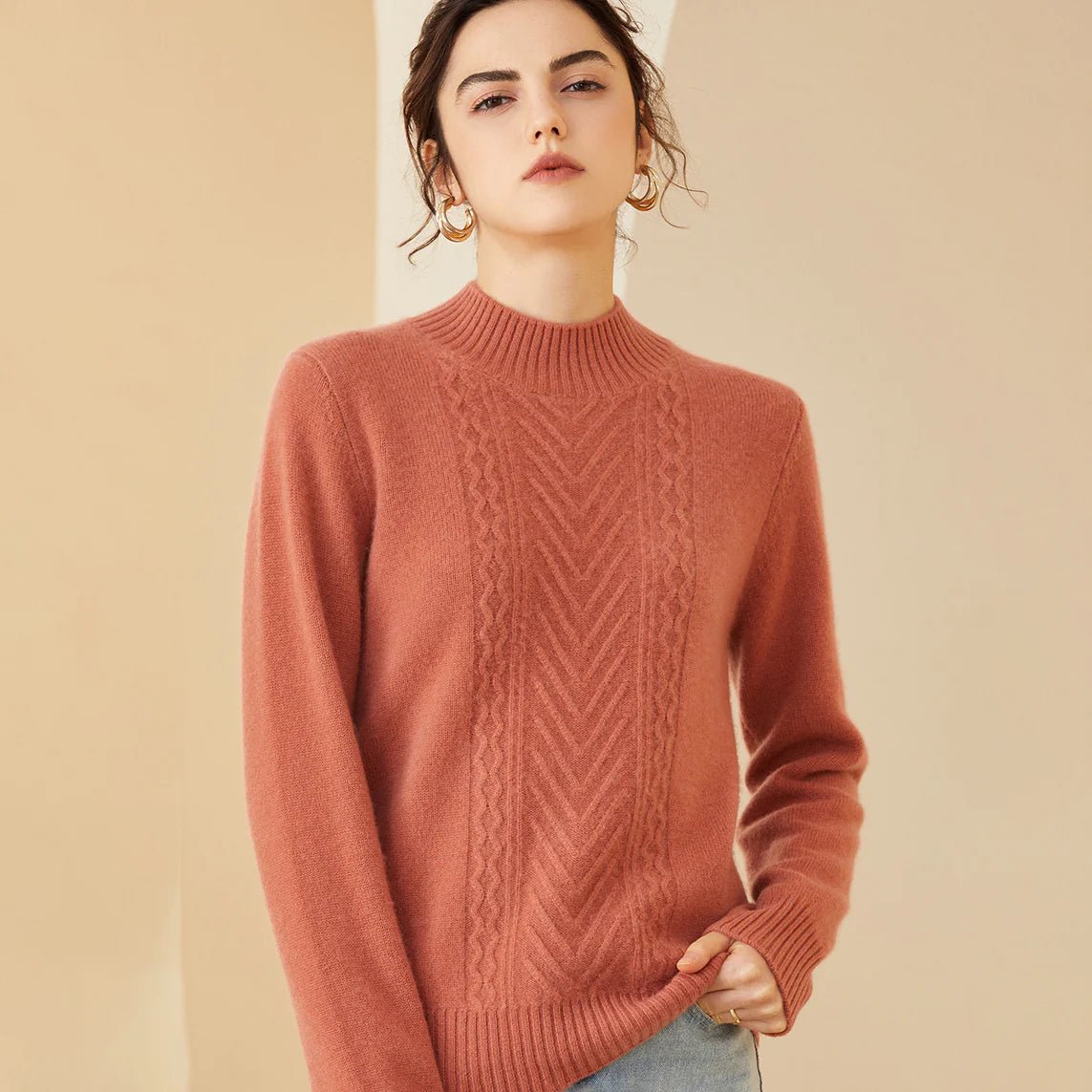 Women's Mock Neck Cashmere Sweater Long Sleeve Winter Cashmere Sweater - slipintosoft