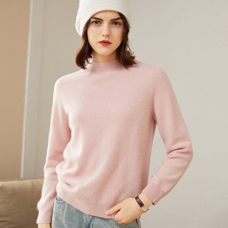 Women's Mock Neck Cashmere Sweater Solid Basic Cashmere Pullover Tops - slipintosoft