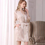 Women's 100% Pure Silk Nightgown And Robe Set With Lace