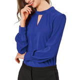 Women's Office Silk Shirt Keyhole Elegant Stand Collar Long Sleeve Silk Blouses - slipintosoft