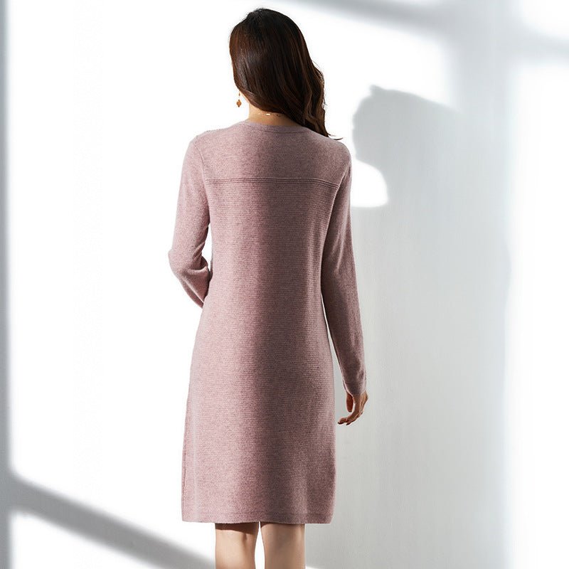 Womens Pure Cashmere Dresses Long Sleeve Crew Neck Cashmere Knitted Dresses - slipintosoft