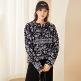 Women Pure Cashmere Hoodie Half - Zip Jacquard Drawstring Cashmere Hoody