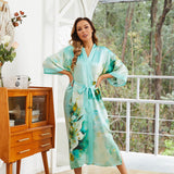 Long 100% Silk Kimono Robes Handpainted Flower for Women Silk Robe - slipintosoft