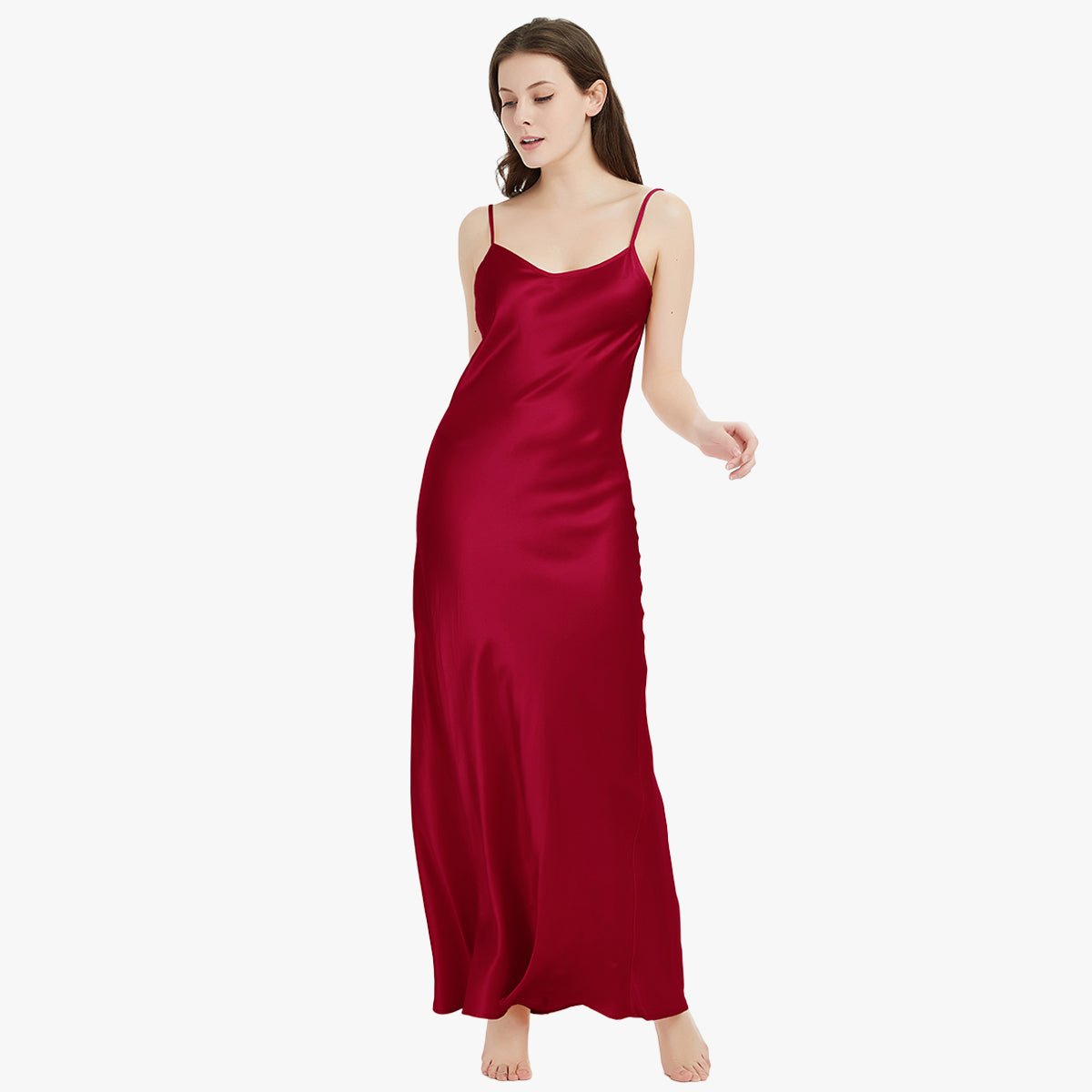 Womens Pure Silk Maxi Dress Long Strap Party Dresses