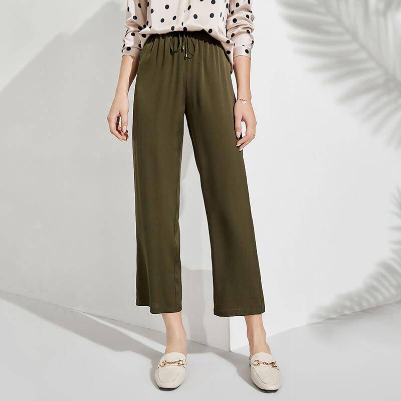 Womens Pure Silk Pants Cropped Casual Work Silk Trousers