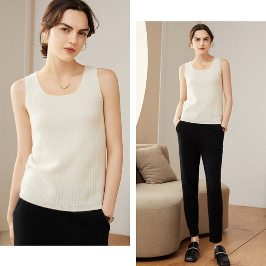 Women's Ribbed 100% Cashmere U-Neck Tank - slipintosoft