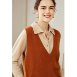 Women's Ribbed 100% Cashmere V-Neck Waistcoat - slipintosoft