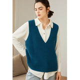 Womens V - Neck Sleeveless Cashmere Vest Ribbed Trim Cashmere Waistcoat