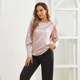 Womens 100% Silk Blouse Ladies Long Sleeve Work Crew Neck Silk Shirts Top - slipintosoft