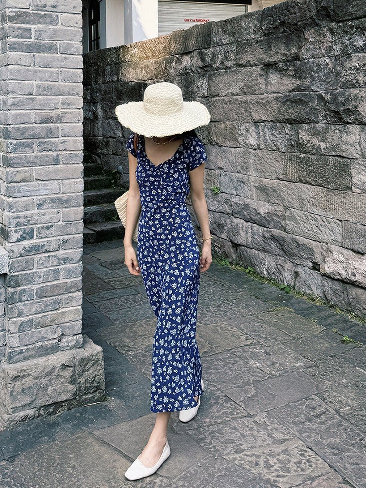 Womens Silk Maxi Dress Cap Sleeve Ditsy Floral Print Silk Dresses