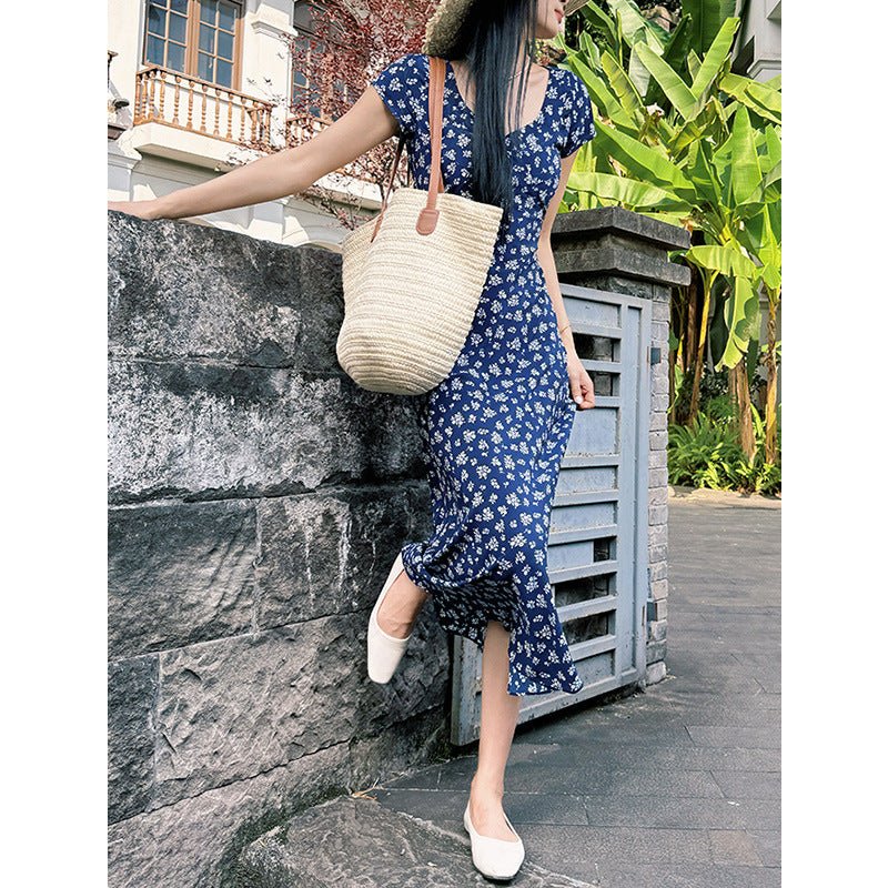Womens Silk Maxi Dress Cap Sleeve Ditsy Floral Print Silk Dresses
