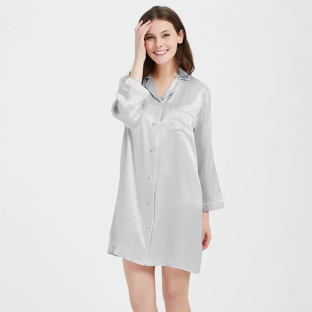 Womens Silk Nightshirt 100% Boyfriend Pure Silk Sleepwear