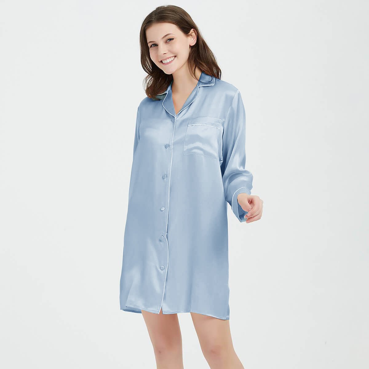 Womens Silk Nightshirt 100% Boyfriend Pure Silk Sleepwear