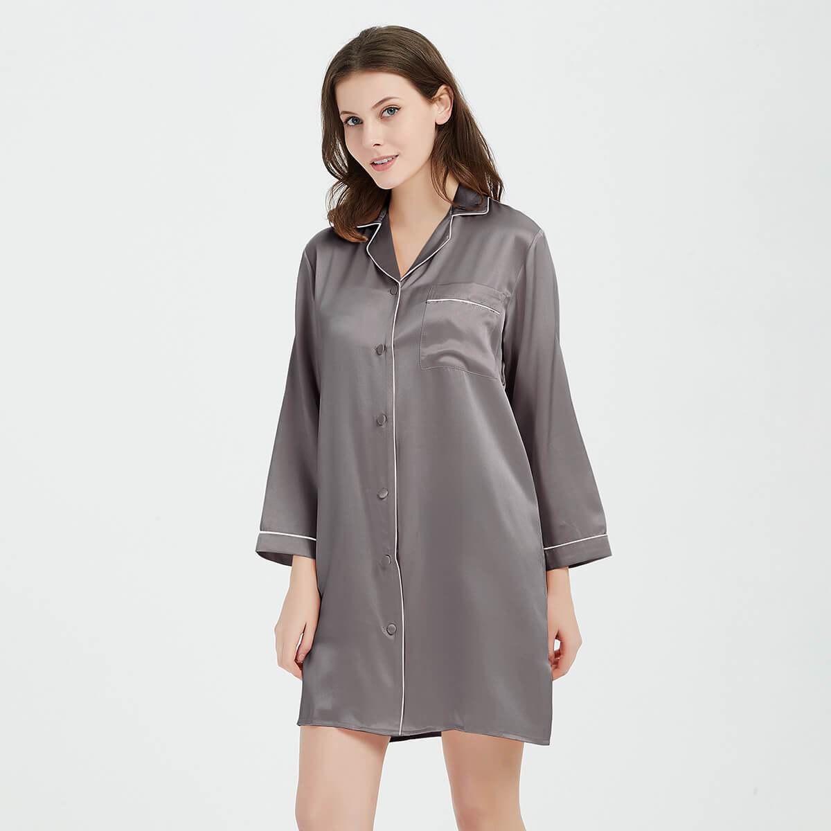 Womens Silk Nightshirt 100% Boyfriend Pure Silk Sleepwear