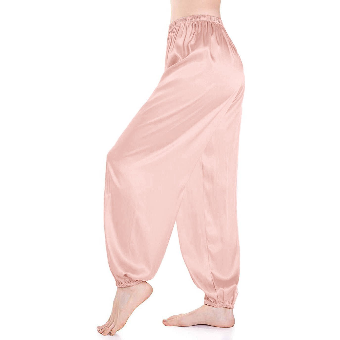 Womens Wide Leg Silk Pajama Pants Silk Loose Elastic Waist Stretch cuffs Lounge Pants - slipintosoft