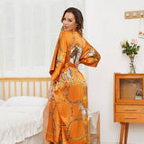 Womens Silk Robe Hand Painted Horse Print Silk Kimono Robes