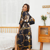 Womens Silk Robe Hand Painted Horse Print Silk Kimono Robes