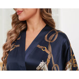 Womens Silk Robe Hand Painted Horse Print Silk Kimono Robes