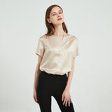 Women's Silk Shirts Short Sleeve V Neck 100% Pure Work Silk Tops