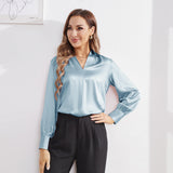 Women's Long Sleeves V Neck Silk Blouse - slipintosoft