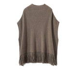 Women's Sleeveless Pure Cashmere Sweater Long Cashmere Shawl with Tassels One Size - slipintosoft