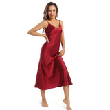 Women's Silk Nightgown Full Length Ladies Nightdress V Necked Long Silk Nightgowns - slipintosoft