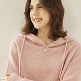 Womens Ribbed Cashmere Hoodie Buttoned Neckline Cashmere Hoody