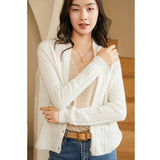 Women's Solid Color Cable-Knit 100% Cashmere Button-Down V-Neck Cardigan - slipintosoft