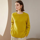 Women's Solid Crewneck Knitted Cashmere Sweater Long Sleeve Cashmere Pullover - slipintosoft