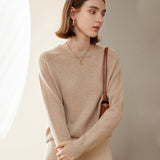 Women's Solid Crewneck Knitted Cashmere Sweater Long Sleeve Cashmere Pullover - slipintosoft