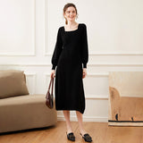 Women's Square Neckline Cashmere Dress Tea Length Knitted Dress - slipintosoft